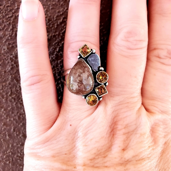 New Golden Rutilated Quartz and Citrine 925 Silver Ring. - Picture 8 of 12
